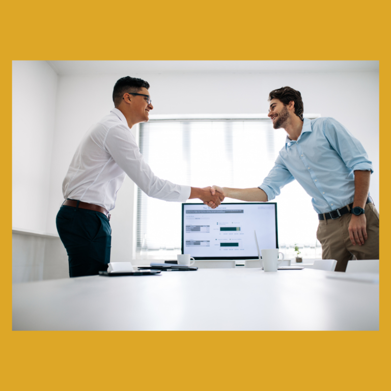 Business growth shown by people shaking hands.